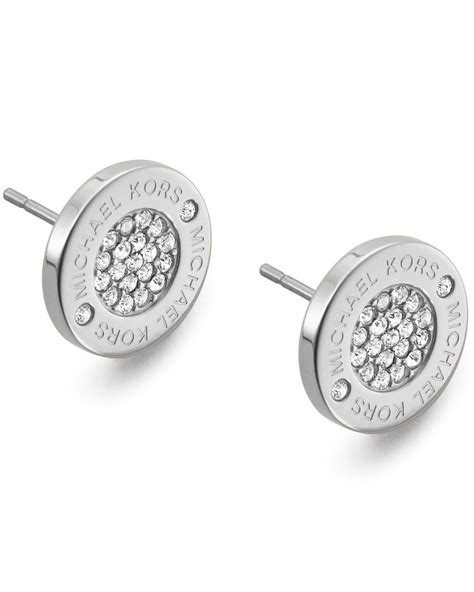 michael kors pave logo stud earrings silver tone steel|michael kors pave earrings.